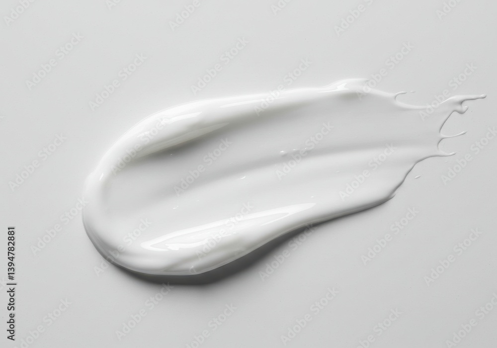 A close up view of a white cream smear on a white surface showing smooth texture and light reflection isolated on white background A close up view of a white cream smear on a white surface showing smooth texture and light reflection isolated on white background