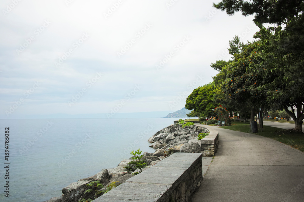 Landscape from town of Vevey to Lake Geneva, Switzerland