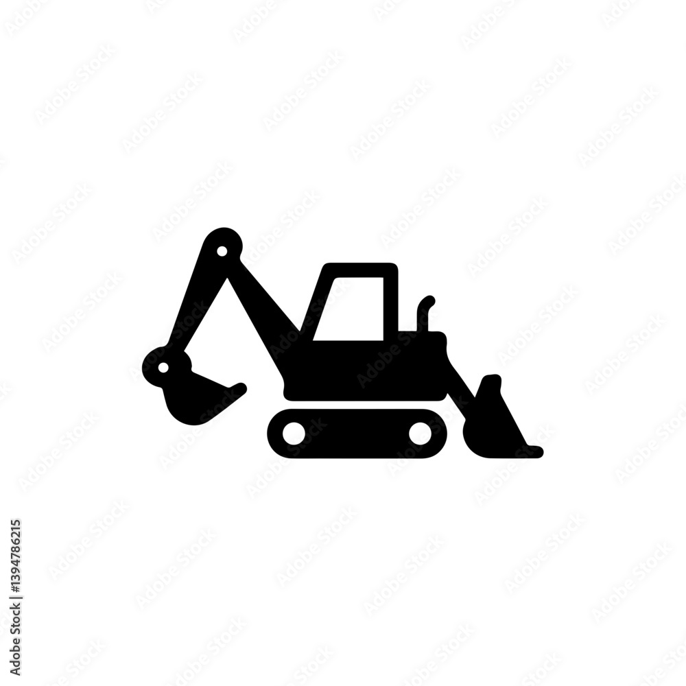 Naklejka premium Side View of Backhoe Loader Icon in Minimal Black Style for Construction