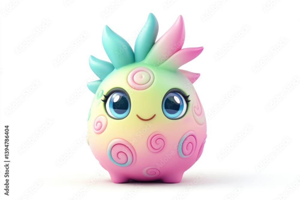 Obraz premium Adorable pastel-colored creature with big eyes and a spiky, rainbow-hued hairdo.