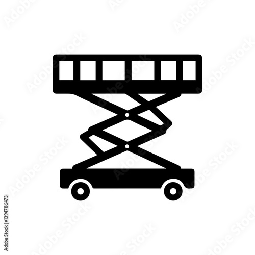 Black Icon of Construction Lift Platform in Elevated Position