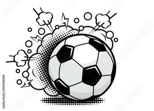 Cartoon football ball soccer in comic style. Vector template on transparent background