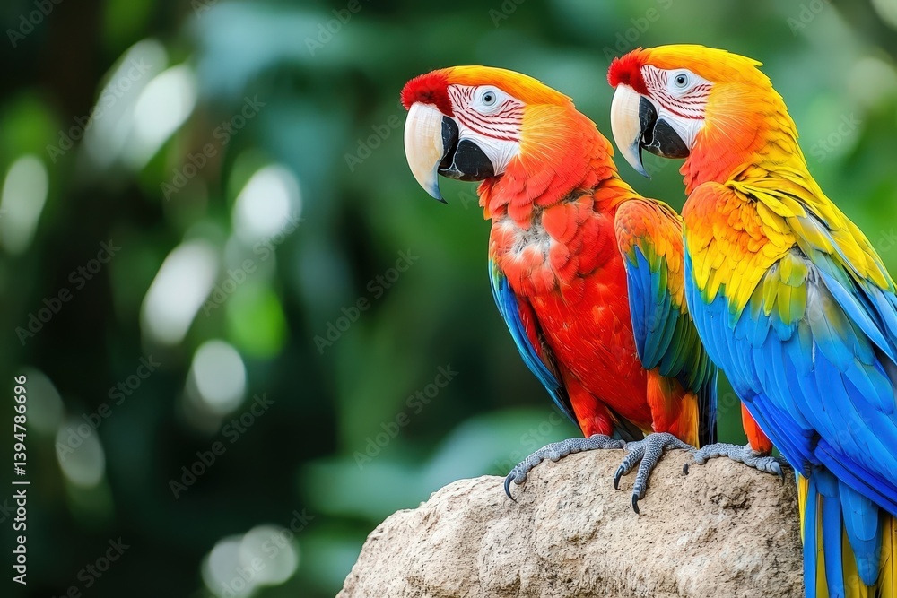 Obraz premium Colorful Macaw Parrots Perched on Clay Cliff in Tambopata Region