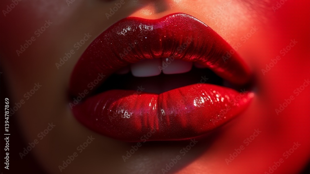 Fototapeta premium Close Up Woman's Red Glossy Lips