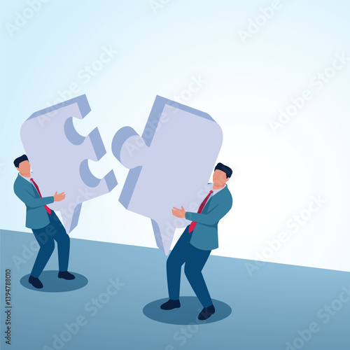 Two men holding mismatched chat bubbles. A metaphorical illustration of communication breakdowns, misunderstandings and disagreements.