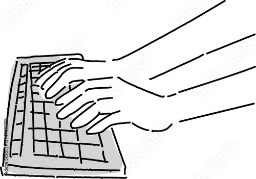 タイピングする手元のラフなシンプル線画