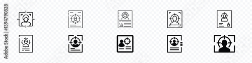 Criminal Profile Icon Set – Most Wanted and Robber Identification Symbols, User Identification and Target Recognition Icon Set – Biometric Profile and Candidate Selection Symbols