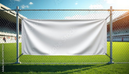 Wallpaper Mural Horizontal banner mockup. White horizontal banner mockup on chain-link fence in stadium Torontodigital.ca