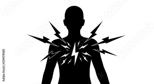 Silhouette person experiencing pain from electric shocks  