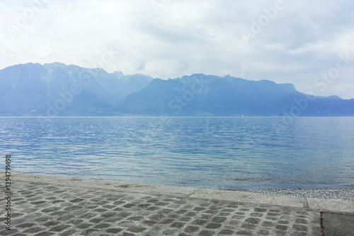 Landscape from town of Vevey to Lake Geneva, Switzerland