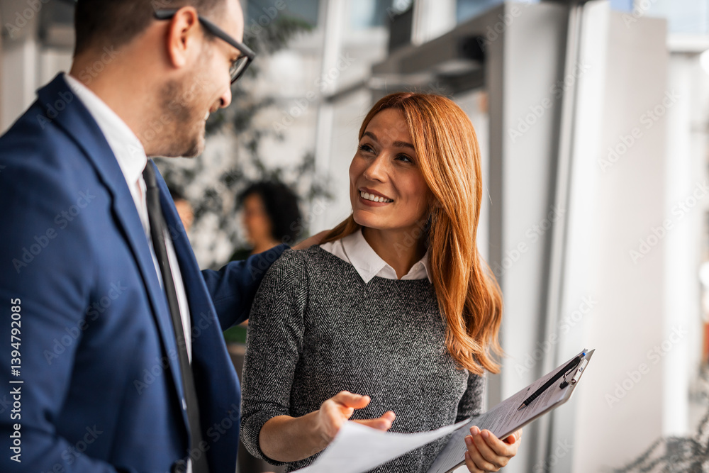 Business Professionals Collaborating in Modern Office Environment
