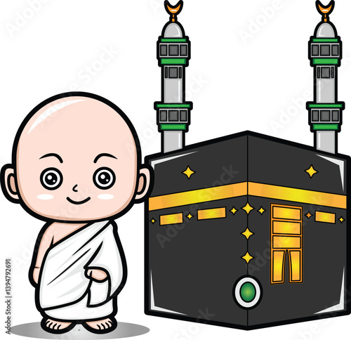 an illustration of a cartoon image of a man going on hajj or umrah