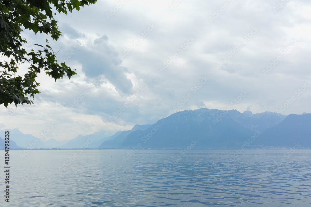 Landscape from town of Vevey to Lake Geneva, Switzerland