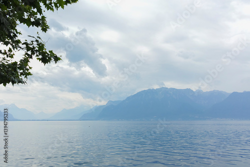 Obraz na płótnie Landscape from town of Vevey to Lake Geneva, Switzerland w salonie