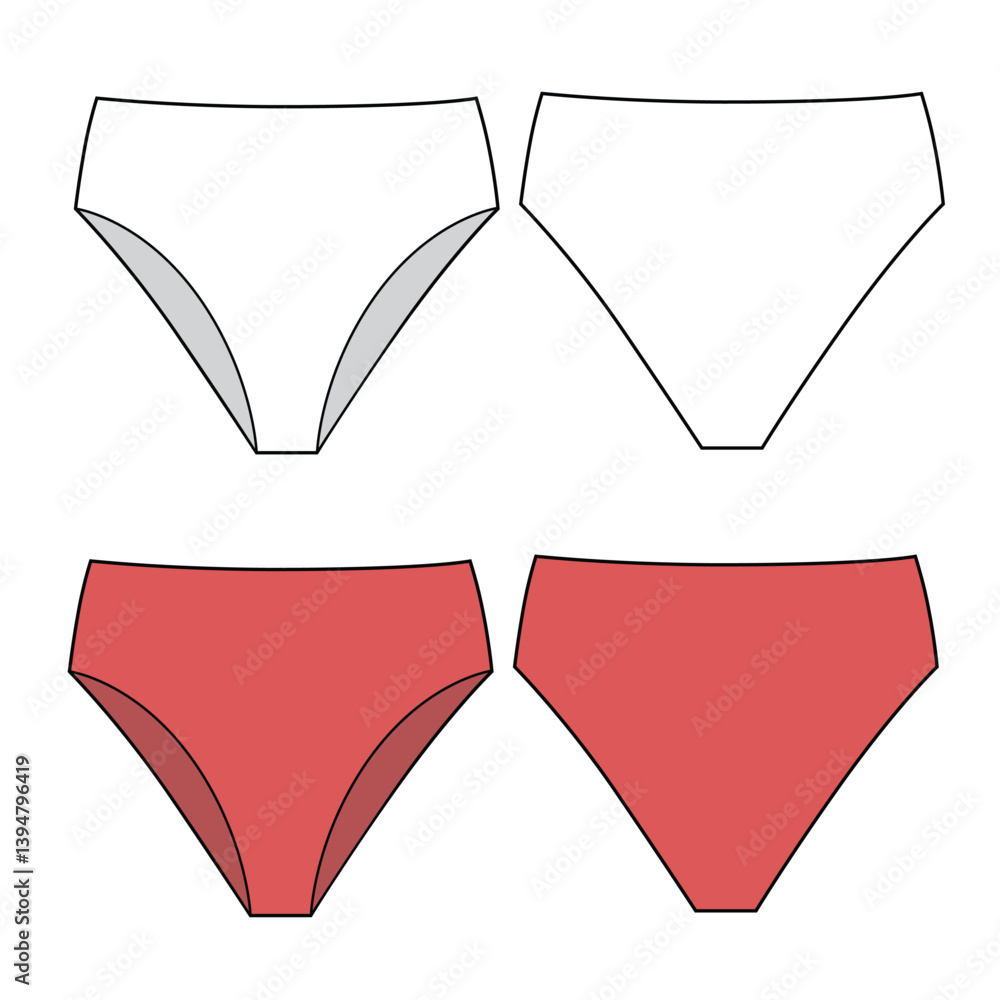 Full briefs front and back view vector mockup template technical flat design. Full briefs front and back view vector mockup template technical flat design.