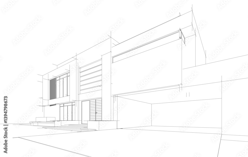 Modern Architectural Wireframe Sketch – Vector Blueprint of Contemporary Buildings Modern Architectural Wireframe Sketch – Vector Blueprint of Contemporary Buildings
