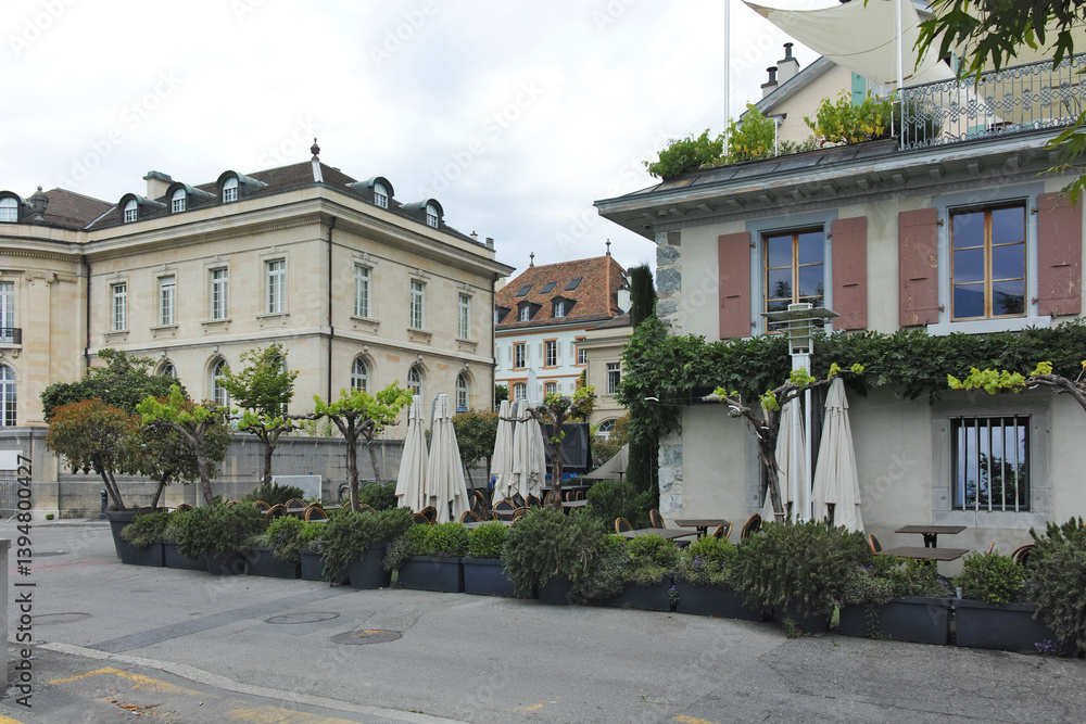 Landscape from town of Vevey to Lake Geneva, Switzerland