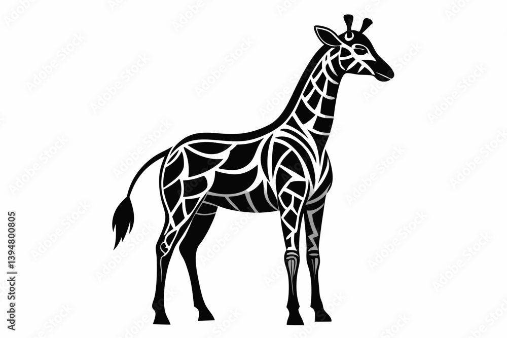 Naklejka premium Giraffe vector line art black design and white background