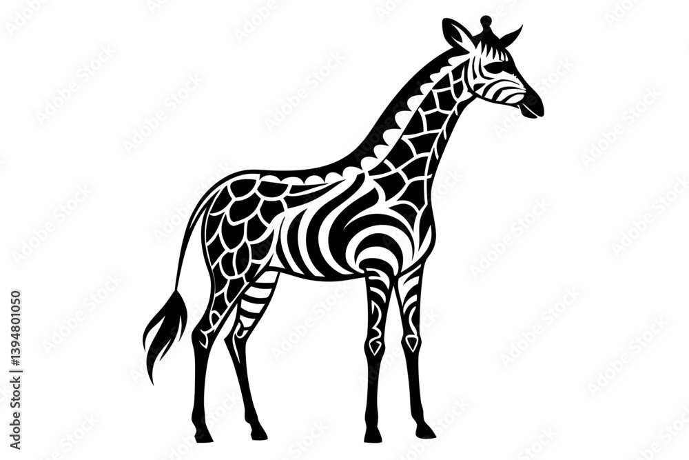 Fototapeta premium Giraffe vector line art black design and white background