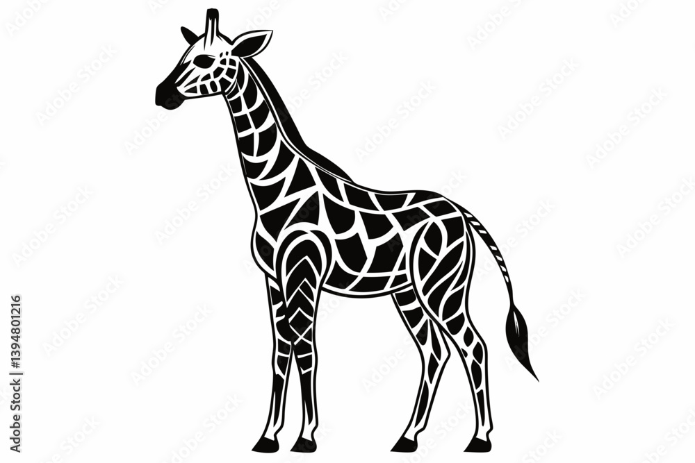 Naklejka premium Giraffe vector line art black design and white background