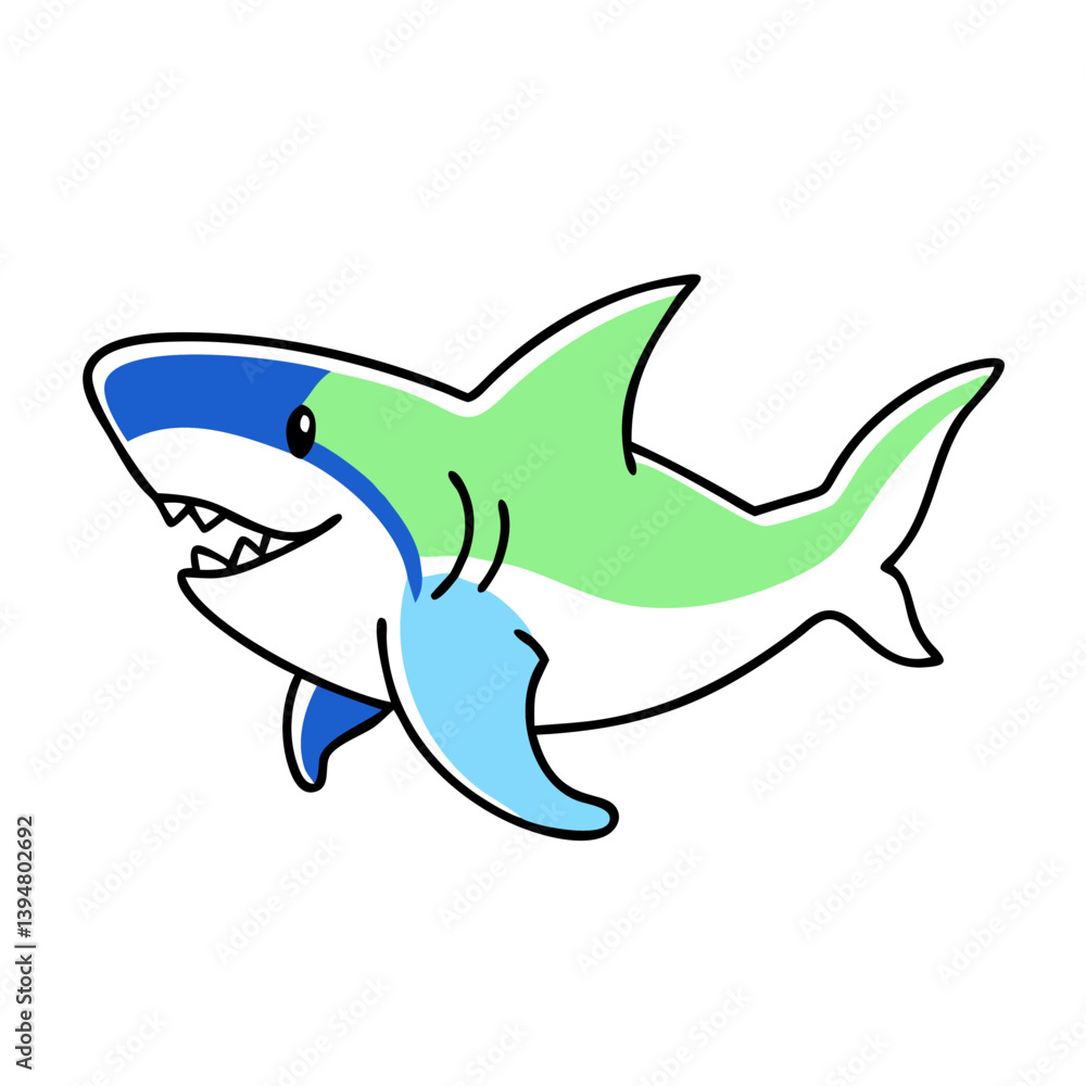 Fototapeta premium Cartoon shark swimming playfully in colorful waters 