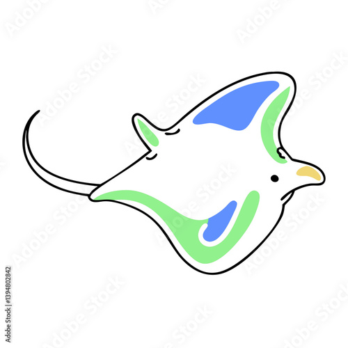 Colorful Abstract Stingray Swimming in Ocean Waters  