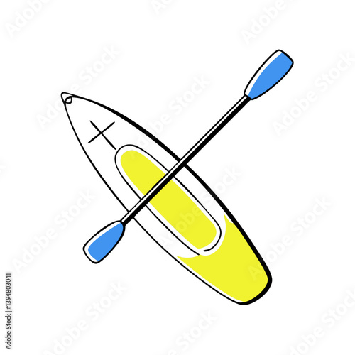 Kayak with Blue Oars on a White Background  