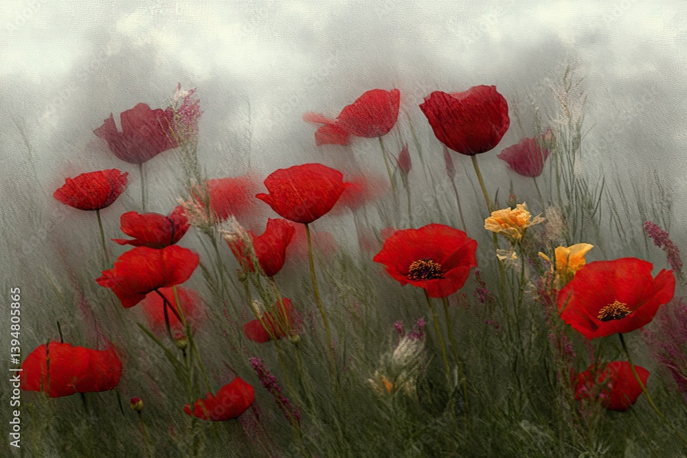 Fototapeta premium Vibrant Poppy Field in Soft Haze