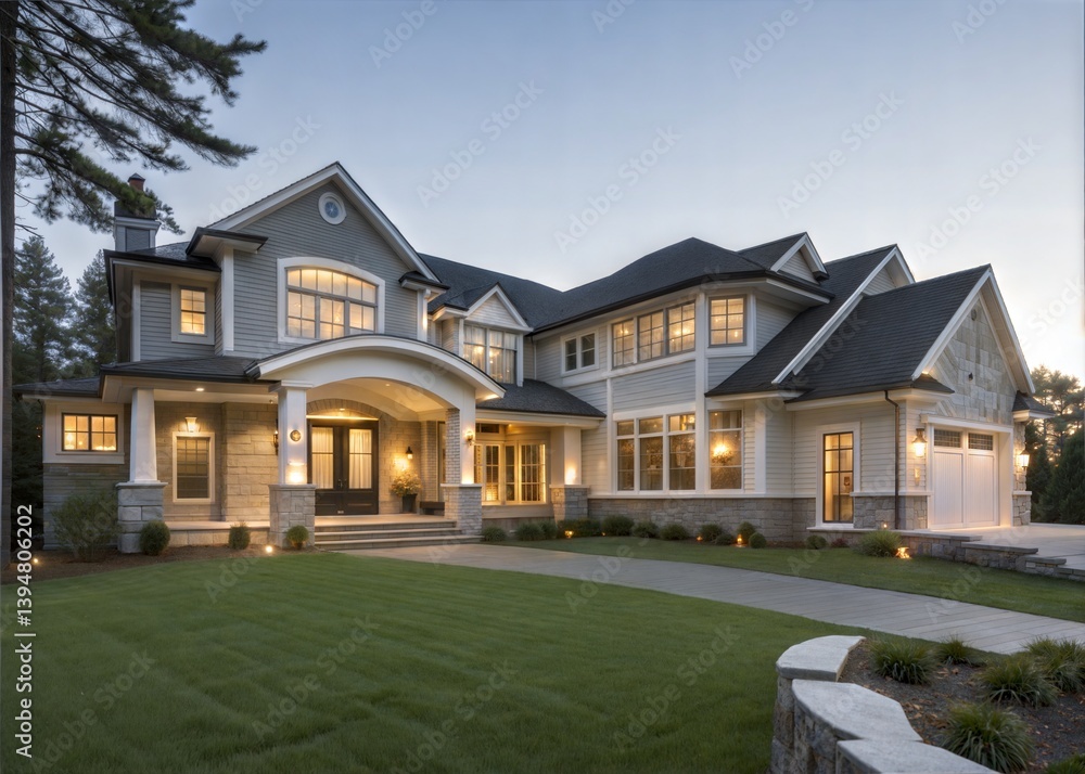 Luxury Waterfront Home Evening Exterior Architectural Design Luxury Waterfront Home Evening Exterior Architectural Design