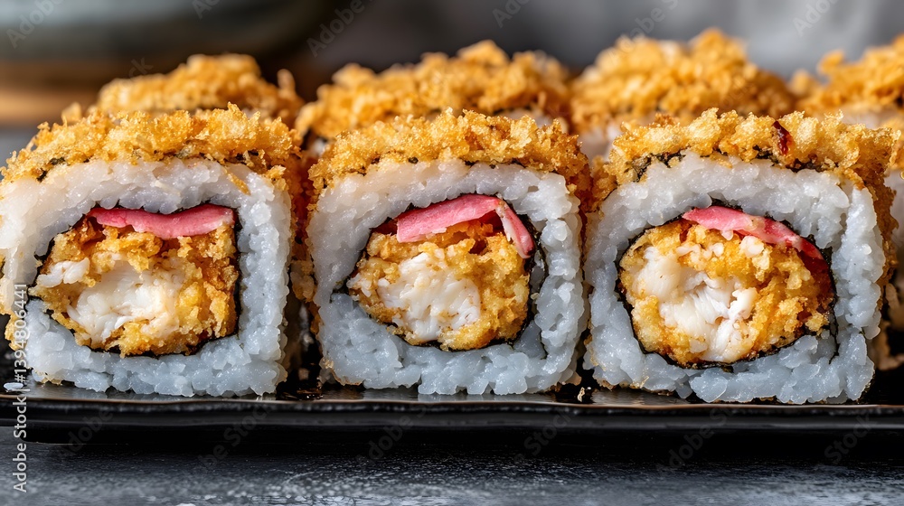 Crispy Shrimp Tempura Sushi Rolls Closeup Photo Crispy Shrimp Tempura Sushi Rolls Closeup Photo