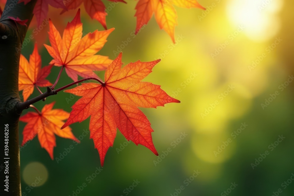 Tender maple branch with emerging leaves, sunlight dappled , growth, closeup Tender maple branch with emerging leaves, sunlight dappled , growth, closeup