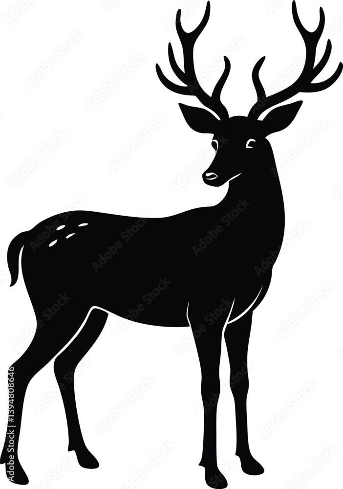 Fototapeta premium Deer with antlers standing alert silhouette
