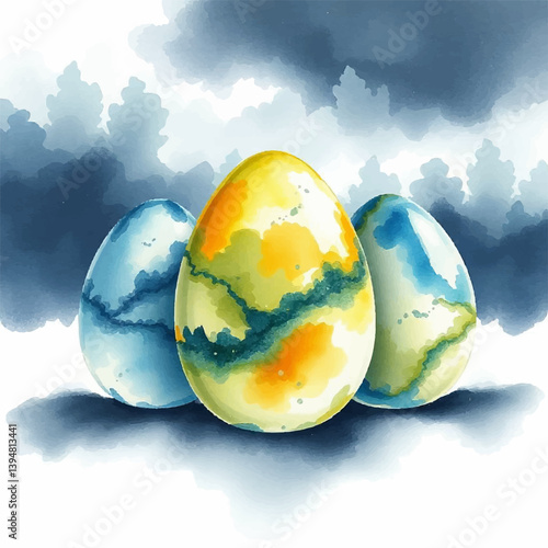 watercolor painted Easter eggs ,vector illustration