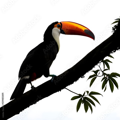 silhouette of a  Toucan white background. vector Animal.
