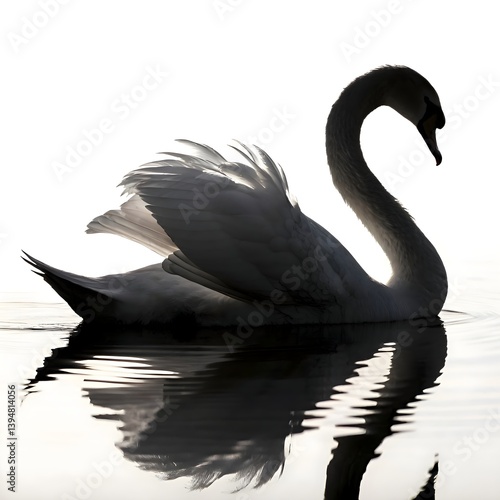 silhouette of a  swan white background. vector Animal.
