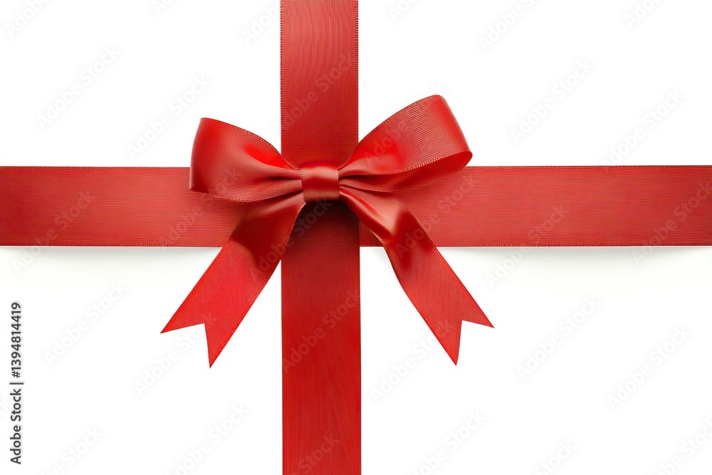 Red ribbon bow, gift wrapping, holiday, present Red ribbon bow, gift wrapping, holiday, present