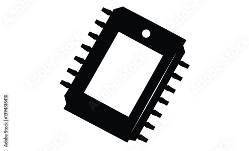 Microchip circuit icon flat silhouette, Microchip Vector Icon Illustration