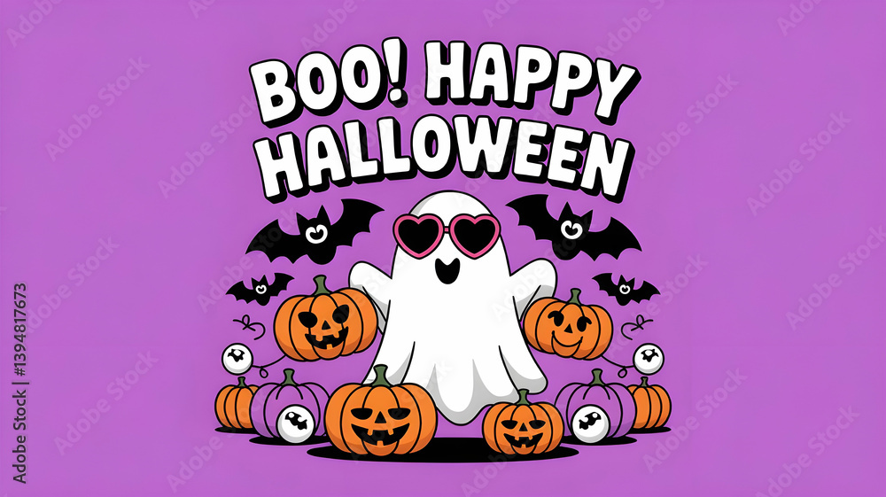Fototapeta premium Happy Halloween card purple background.