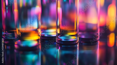 Wallpaper Mural Close-up of colorful glassware reflecting vibrant lights, creating a dazzling mosaic of hues on a dark surface Torontodigital.ca