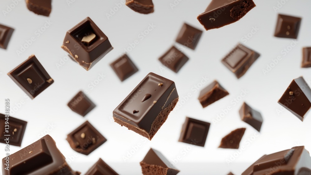 Chunks of milk chocolate on an isolated white surface. Clipping Path Image stack with complete depth of field macro shot Chunks of milk chocolate on an isolated white surface. Clipping Path Image stack with complete depth of field macro shot