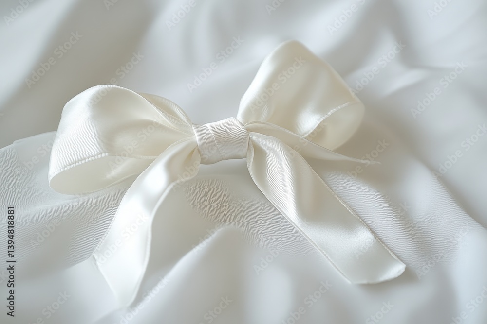 Elegant Silk Bow: A delicate silk bow, meticulously crafted with smooth, flowing lines, rests gracefully on a soft, textured surface, exuding an air of refined beauty and timeless charm.
