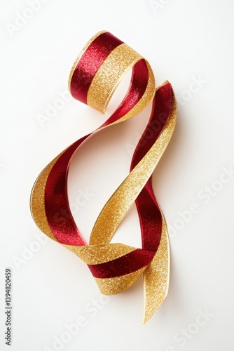 Obraz na płótnie Ribbon's graceful dance: a gold and red ribbon creates a gentle spiral, symbolizing elegance and festive beauty. This image represents the joy of events. w salonie