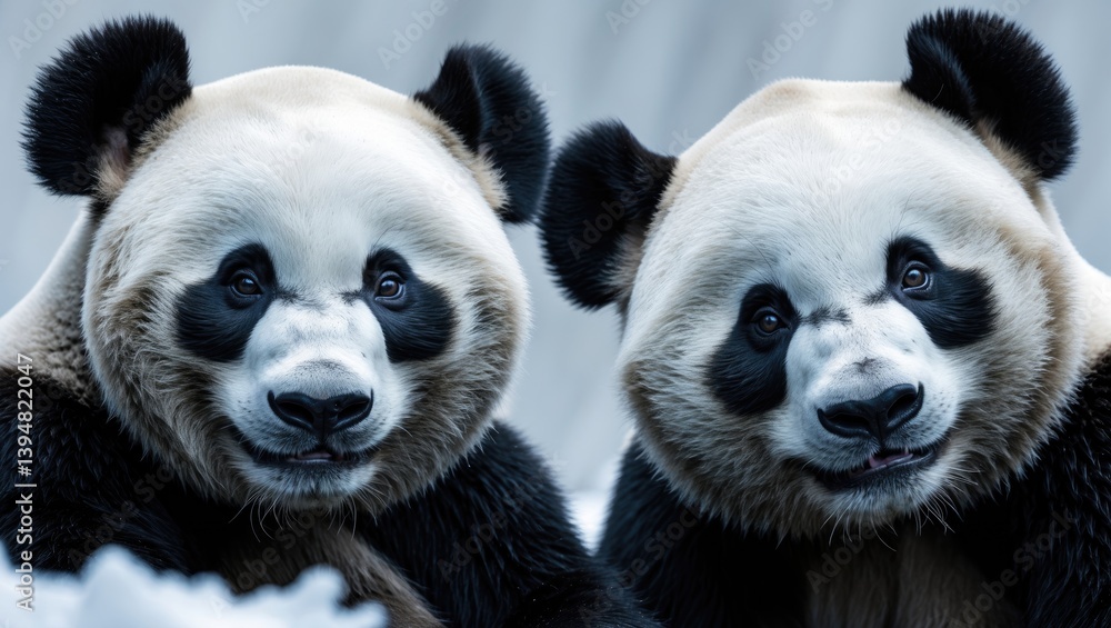 Fototapeta premium White background featuring male and female giant panda bears