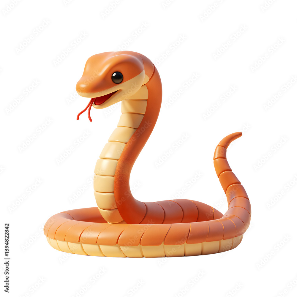 Fototapeta premium Full Body Cobra Snake Orange Isolated 3D Render Icon Illustration with Cute Cartoon Style