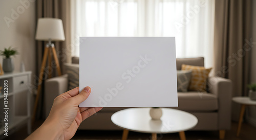 Wallpaper Mural Hand Holding Blank White Paper in Modern Living Room Interior Design Torontodigital.ca
