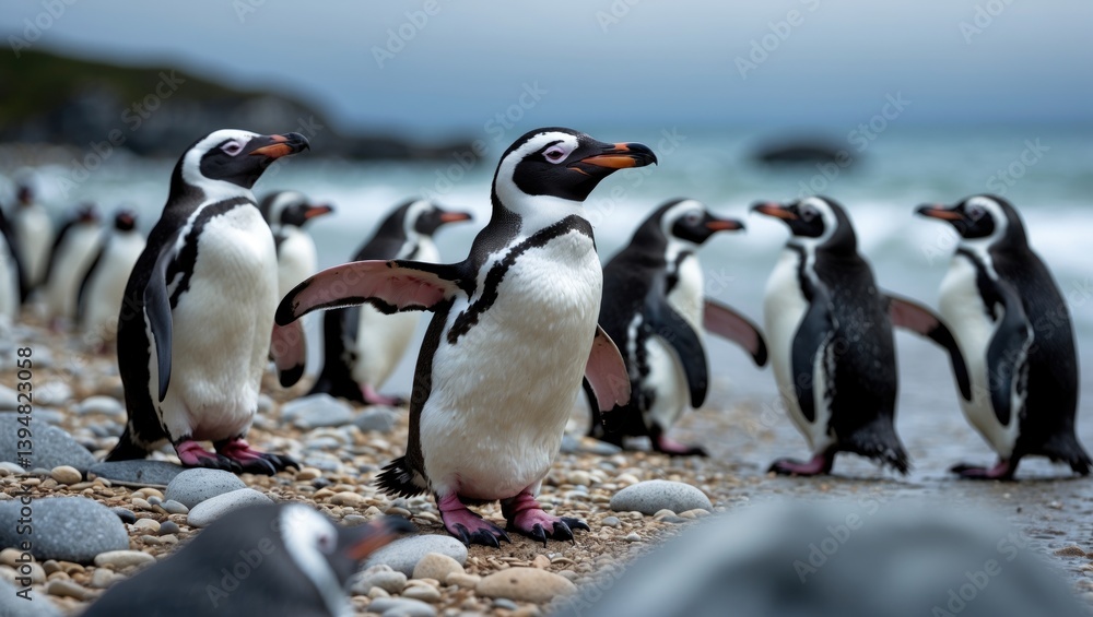 Fototapeta premium Penguins of the Magellanic species at the beach
