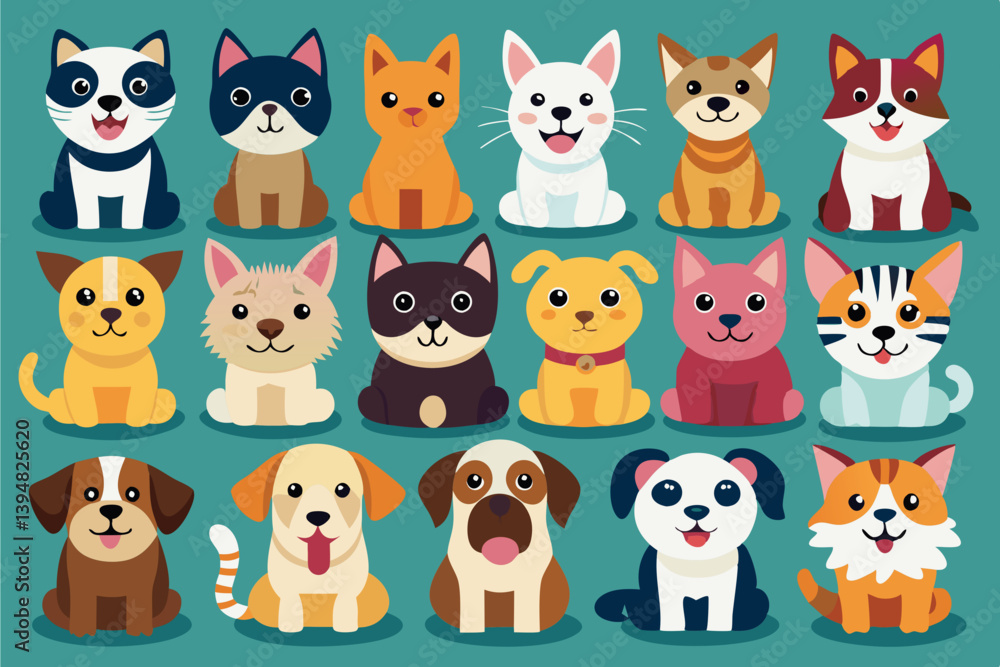 Dogs, cats icons set of different completely Dogs, cats icons set of different completely