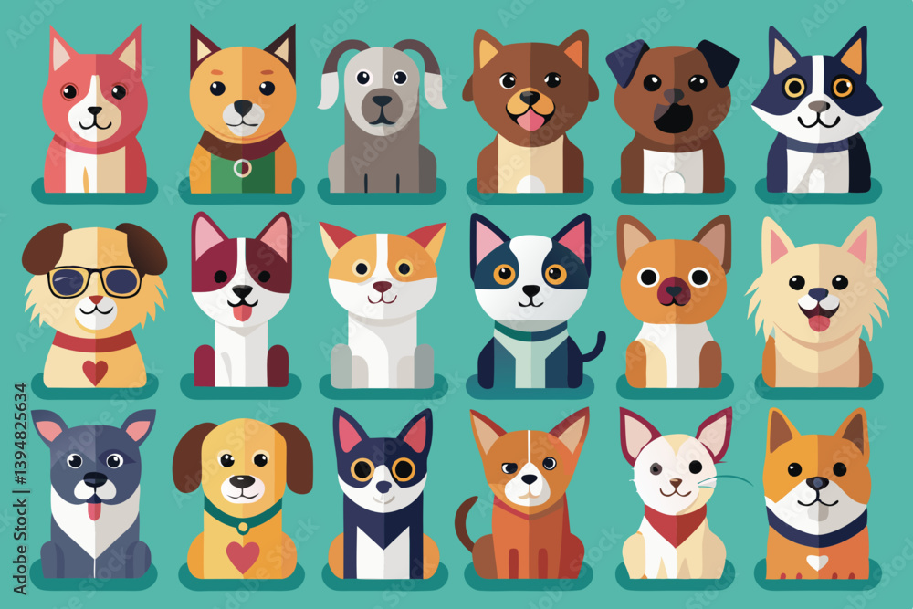 Dogs, cats icons set of different completely Dogs, cats icons set of different completely