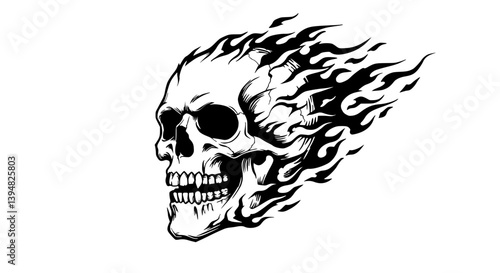 Flaming Skull Tattoo Art Style Illustration