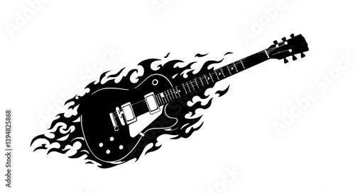Flaming Electric Guitar Monochrome Illustration